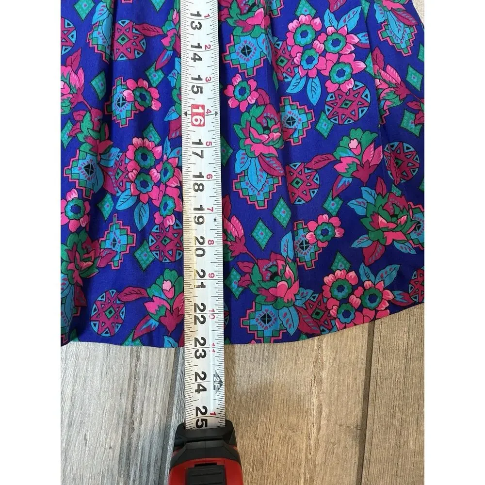 Vtg Liz Claiborne Sport Pleated Midi Skirt & Blouse Set Jewel Tone Floral Size 4